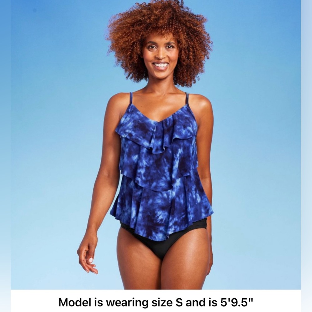 Aqua Green Tiered Blue Tie Dye Tankini Top V Neck Small